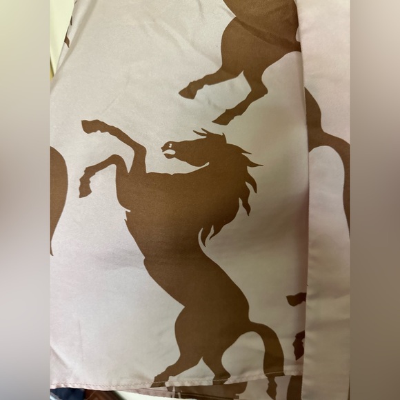 100% Silk Horse Print Long Sleeve Shirt Pink + Brown | Y2K Designer - Picture 7 of 12